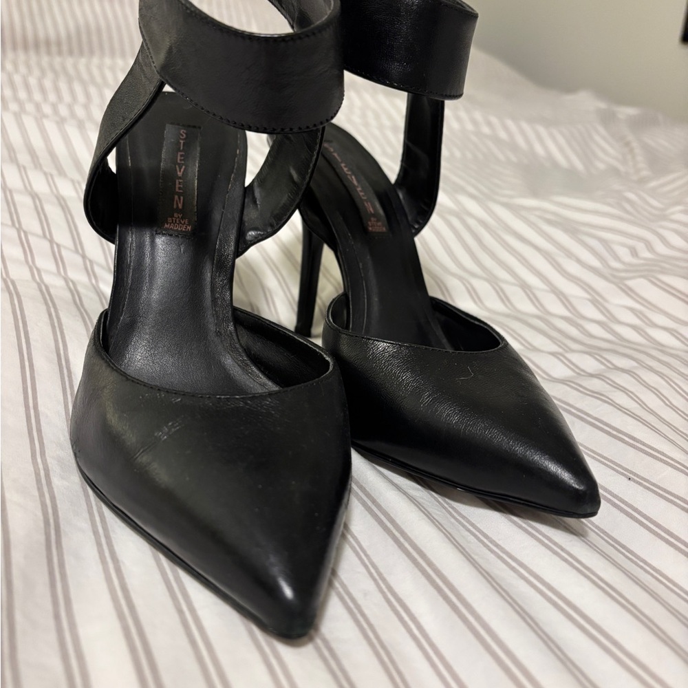 Steven by Steve Madden Black Ankle Strap Heels Sleek
